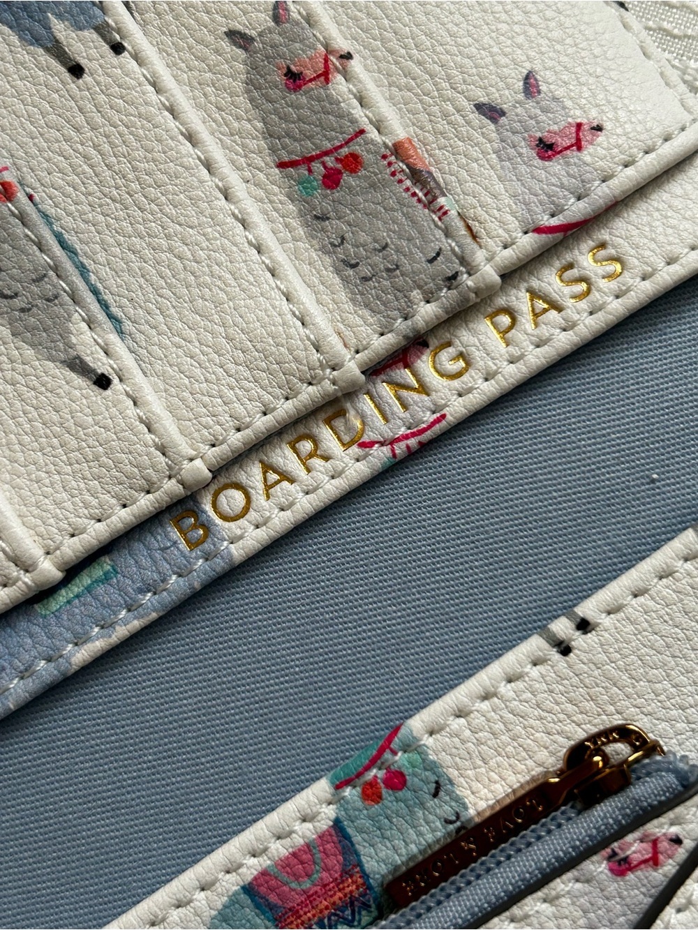 Love & Lore Travel documents fold over wallet White Llama Print - Picture 4 of 9